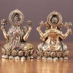 Brass Superfine Ganesha Lakshmi Idols - 3" Height | Intricate Lightweight Duo